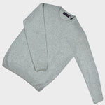 Merino Wool Crew Neck Jumper in Light Grey with Ochre Trim