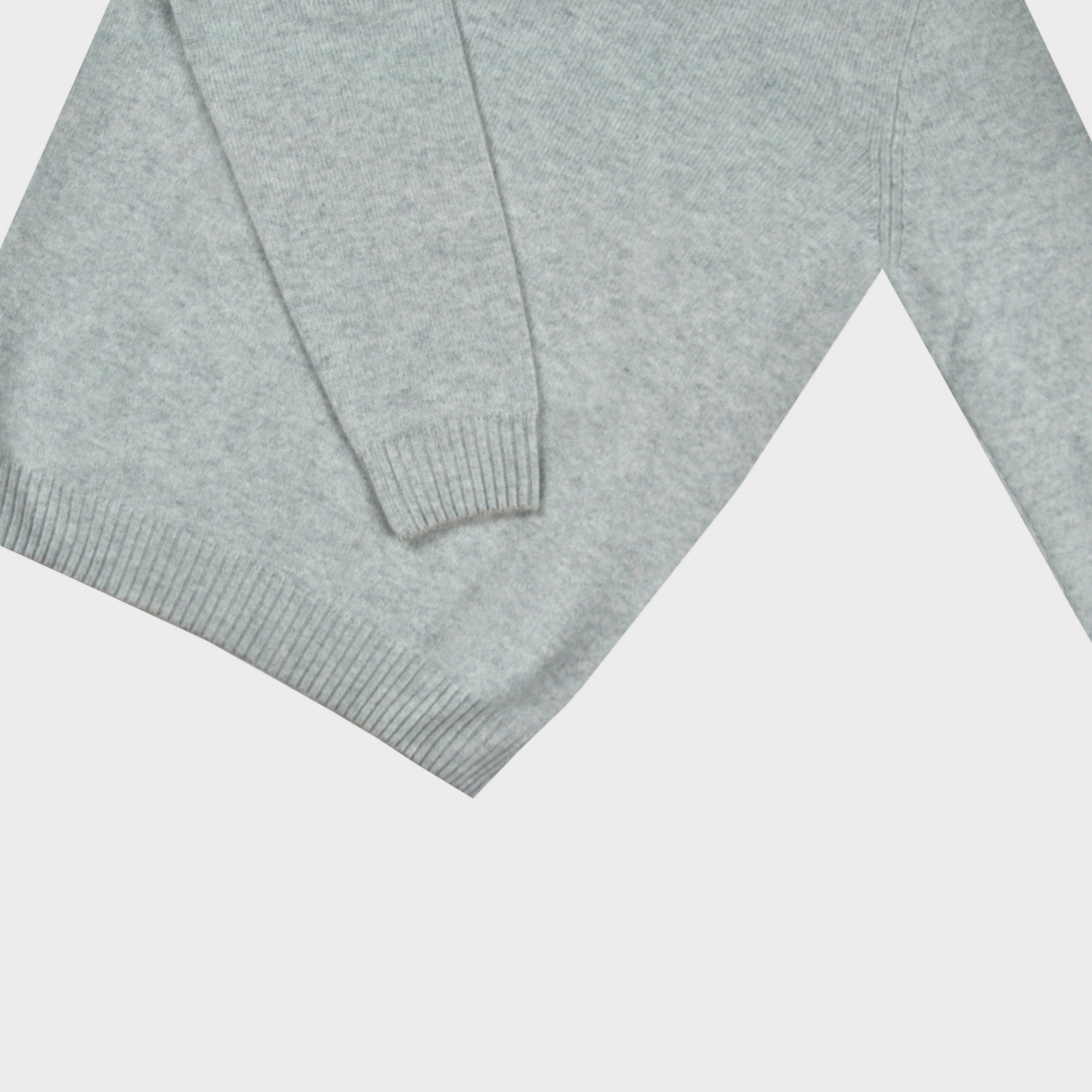 Merino Wool Crew Neck Jumper in Light Grey with Ochre Trim
