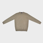 Merino Wool Crew Neck Jumper in Light Brown with Beige Trim