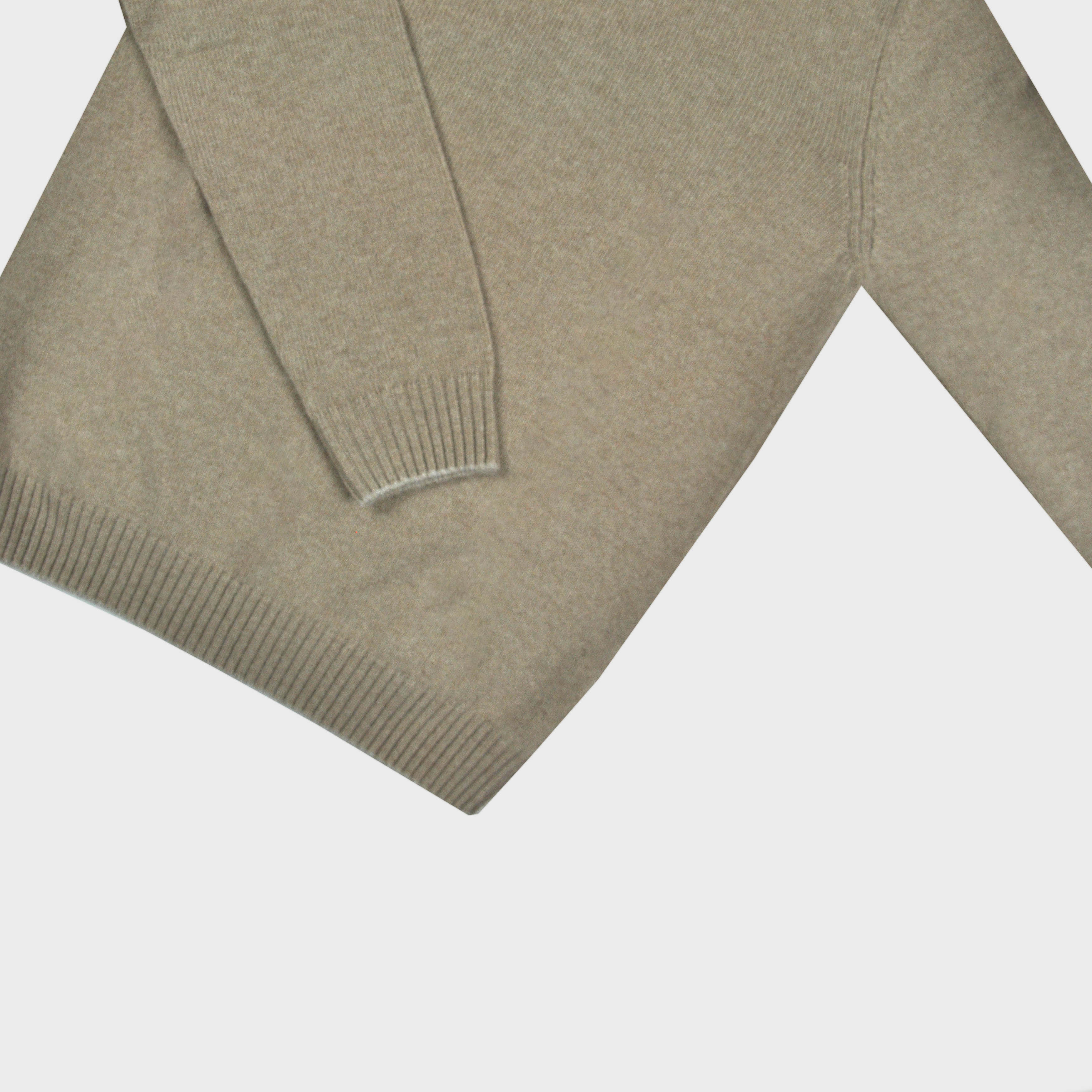 Merino Wool Crew Neck Jumper in Light Brown with Beige Trim