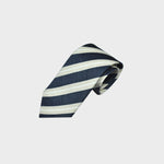 Blue, Ecru & White Stripes Silk & Linen Tie