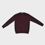 Merino Wool Crew Neck Jumper in Claret with Light Brown Trim