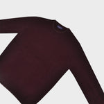 Merino Wool Crew Neck Jumper in Claret with Light Brown Trim