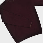 Merino Wool Crew Neck Jumper in Claret with Light Brown Trim