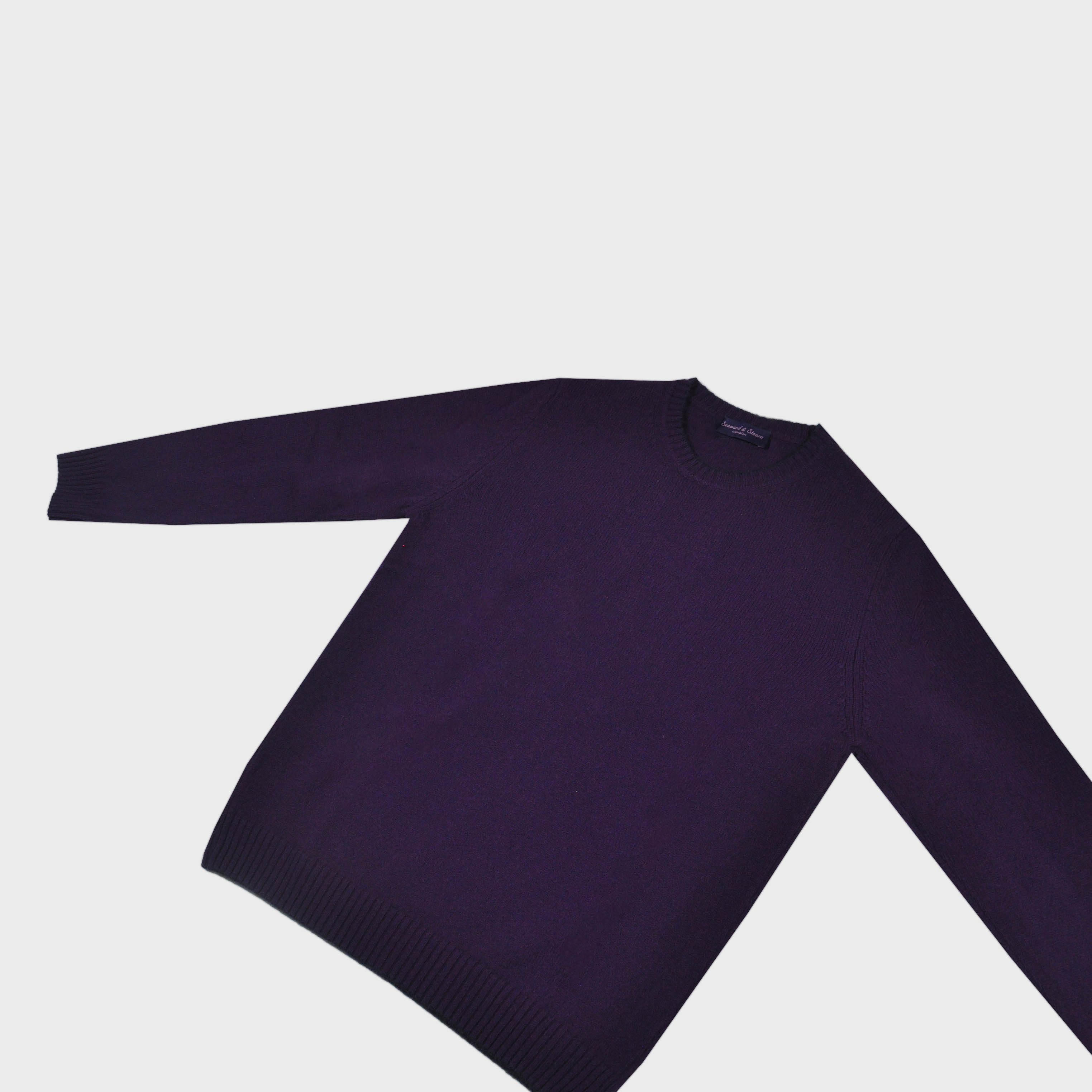 Merino Wool Crew Neck Jumper in Purple with Navy Trim