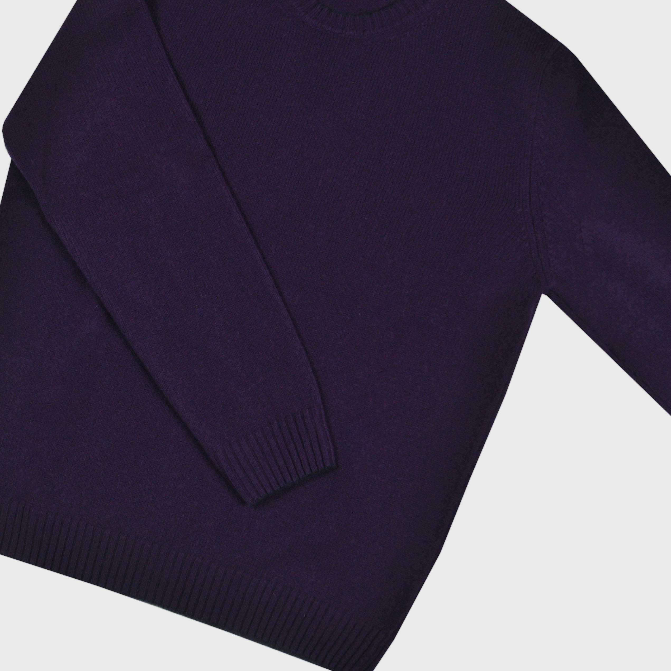 Merino Wool Crew Neck Jumper in Purple with Navy Trim