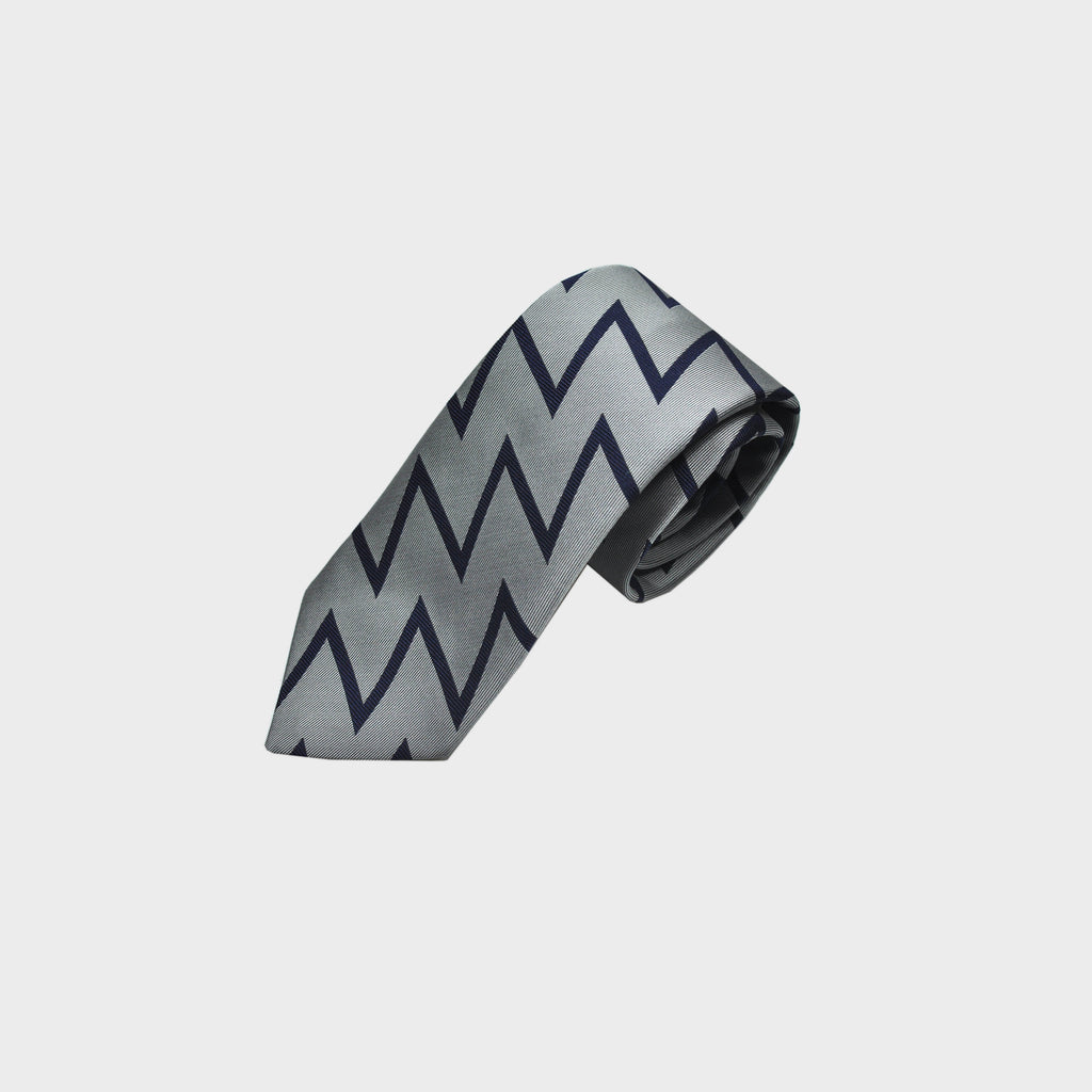 Zig Zag Woven Silk Tie in Silver & Blue