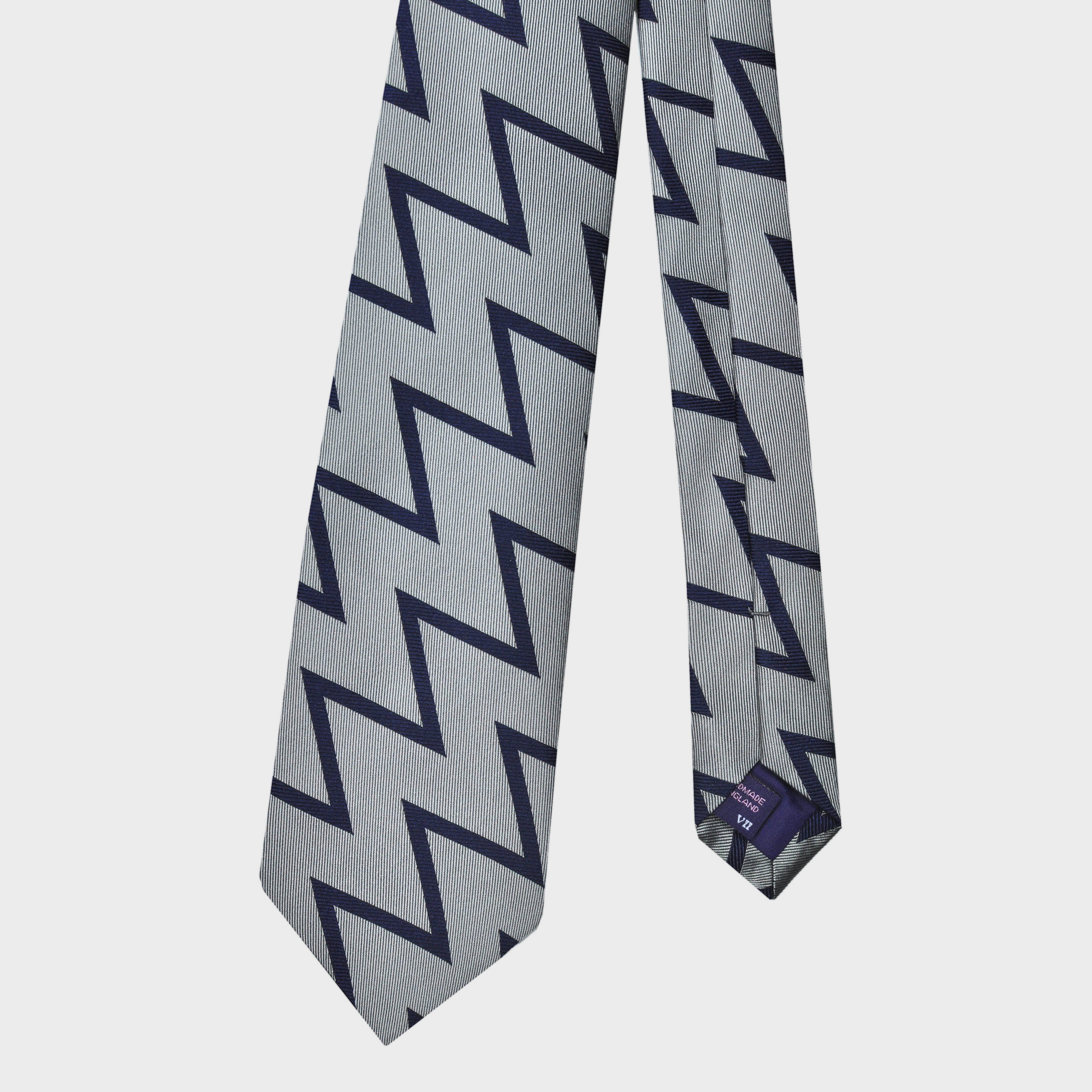 Zig Zag Woven Silk Tie in Silver & Blue