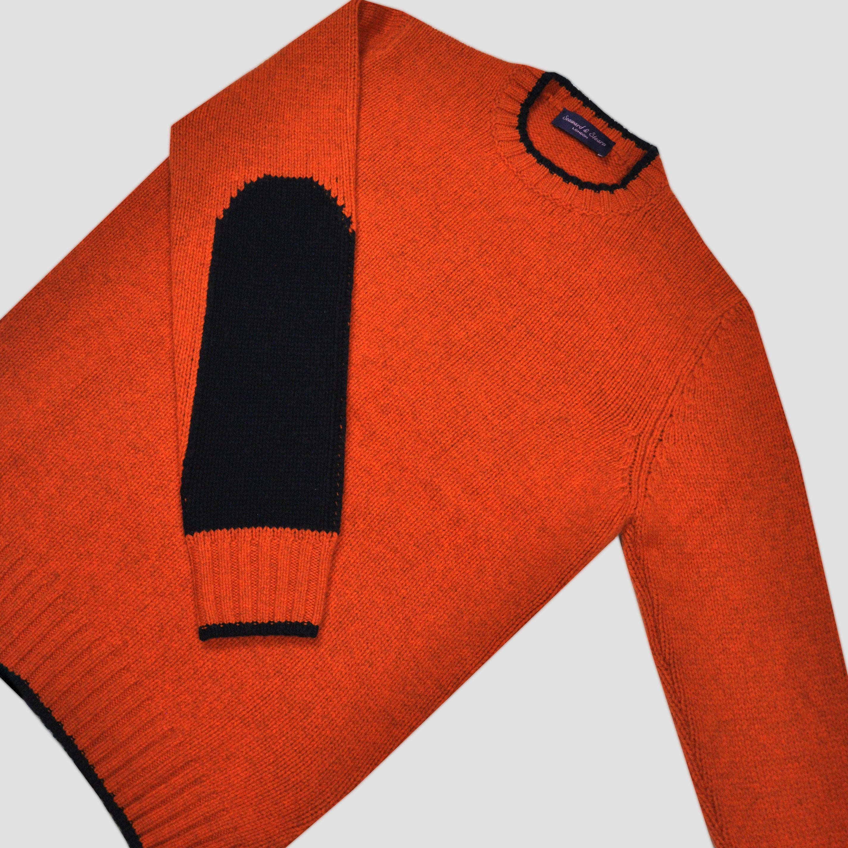 Yak's Wool Crew Neck Jumper in Rusty Orange with Midnight Blue Trim