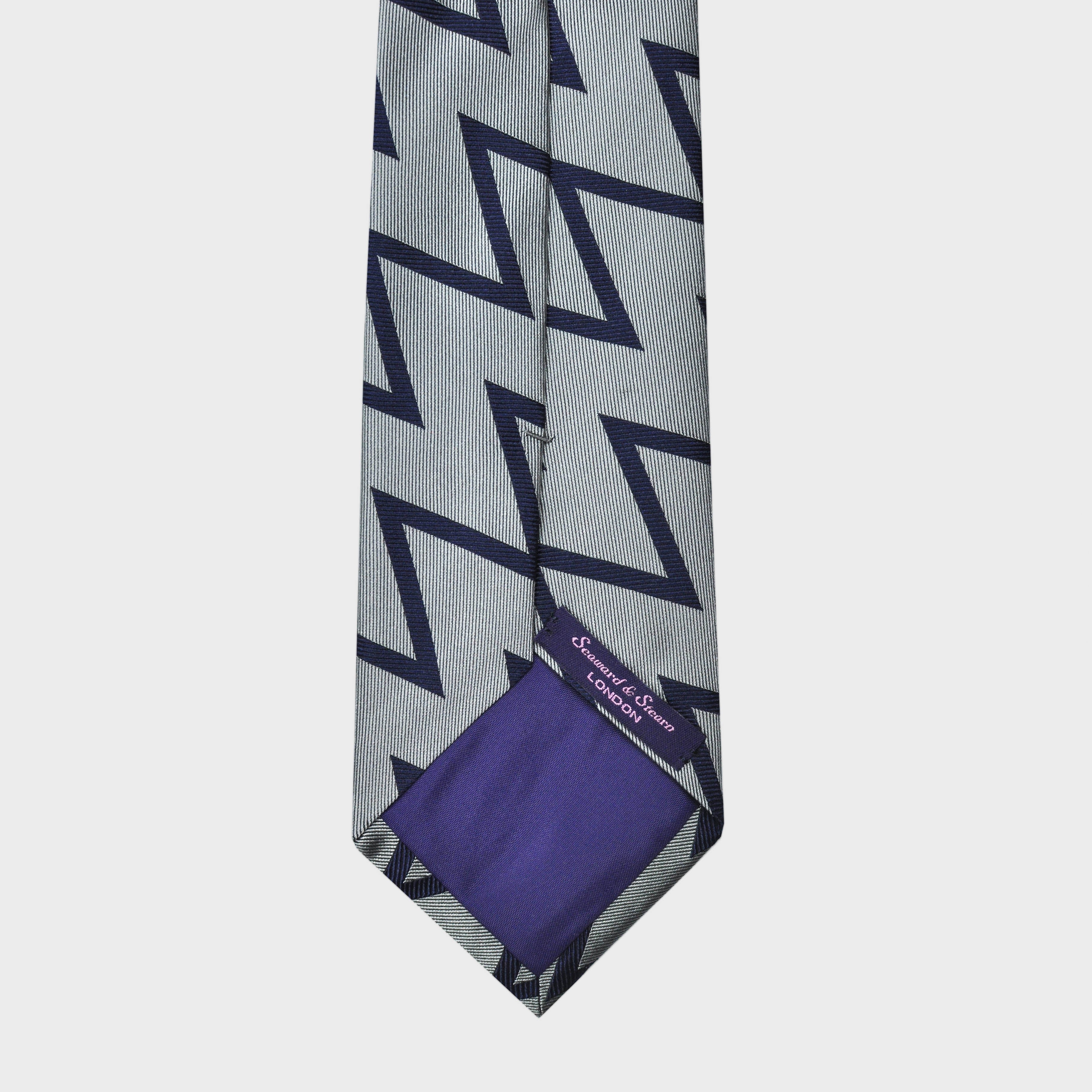 Zig Zag Woven Silk Tie in Silver & Blue