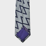 Zig Zag Woven Silk Tie in Silver & Blue