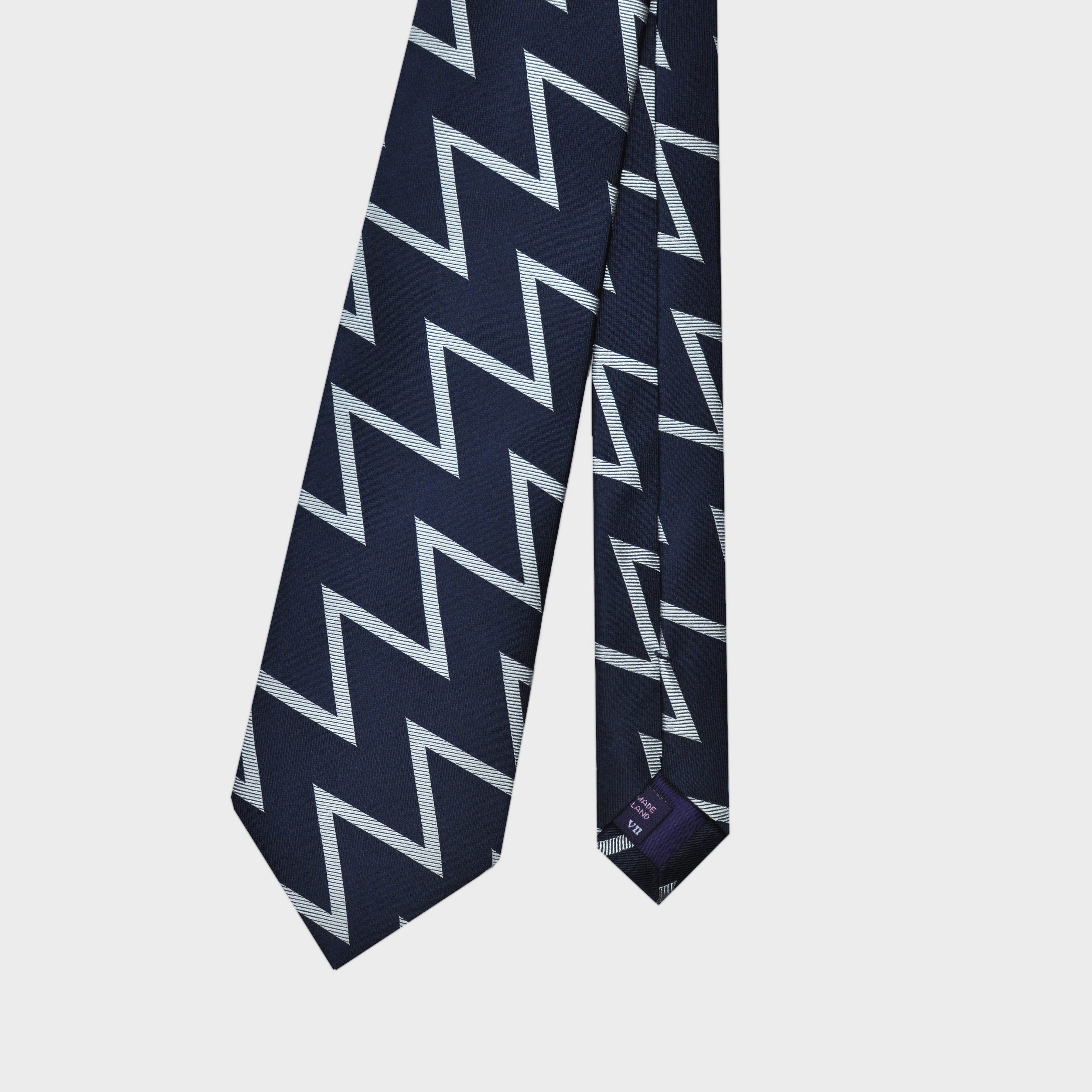 Zig Zag Woven Silk Tie in Navy & Silver