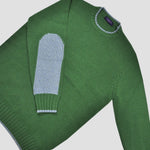Yak's Wool Crew Neck Jumper in Lawn Green with Sky Blue Trim