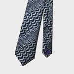 Geometric Wave Woven Silk Tie in Navy & Silver