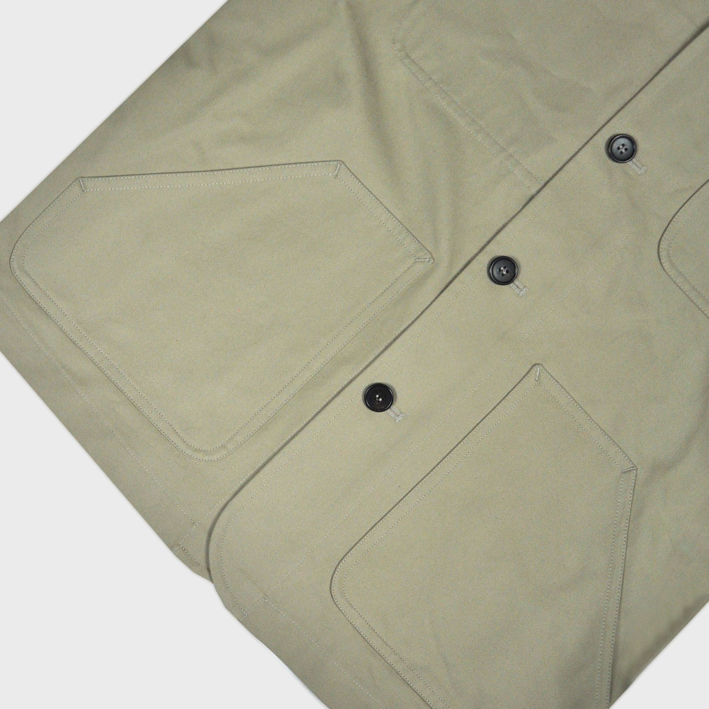 Heavy Cotton Worker Jacket in Stone with Blue (under) Collar