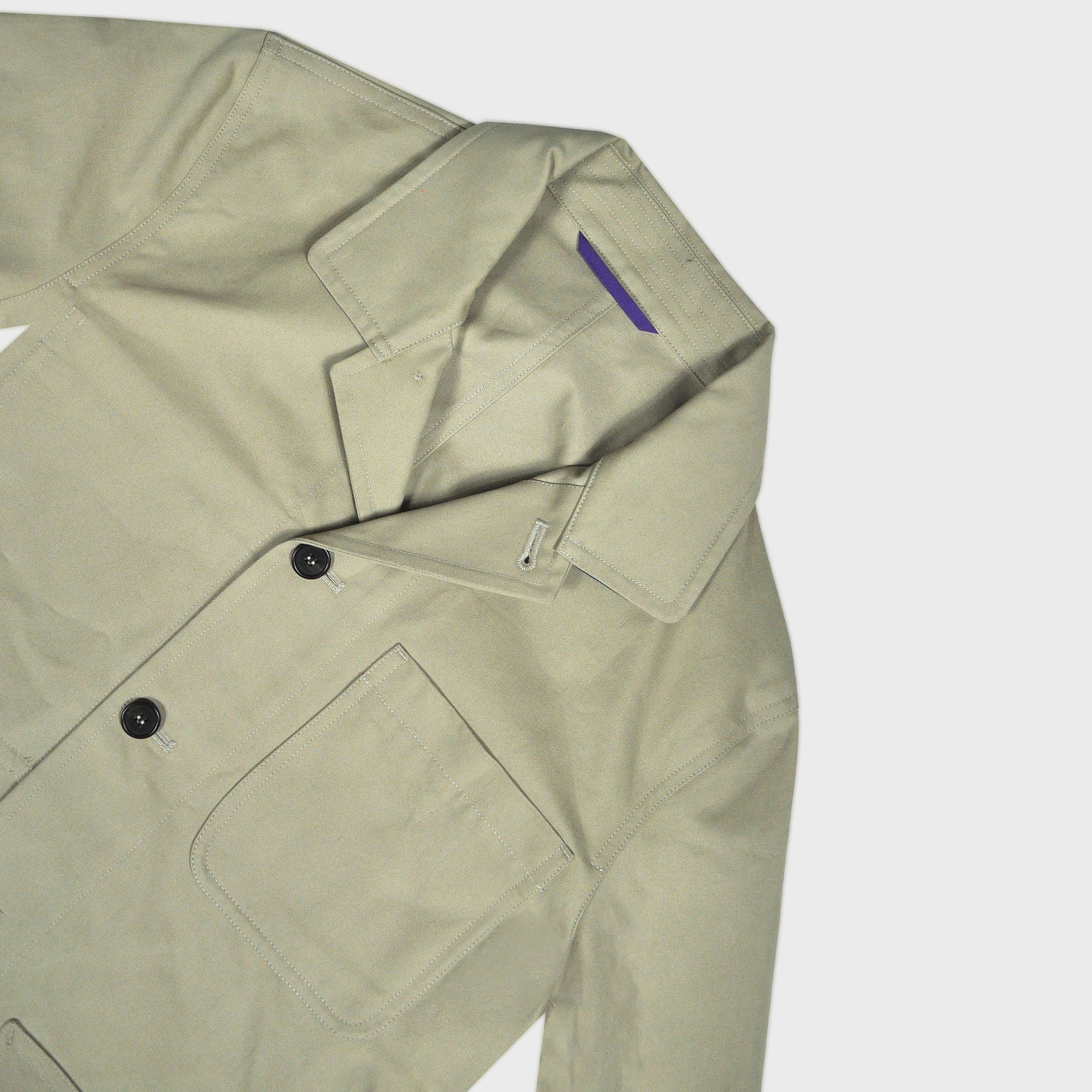 Heavy Cotton Worker Jacket in Stone with Blue (under) Collar