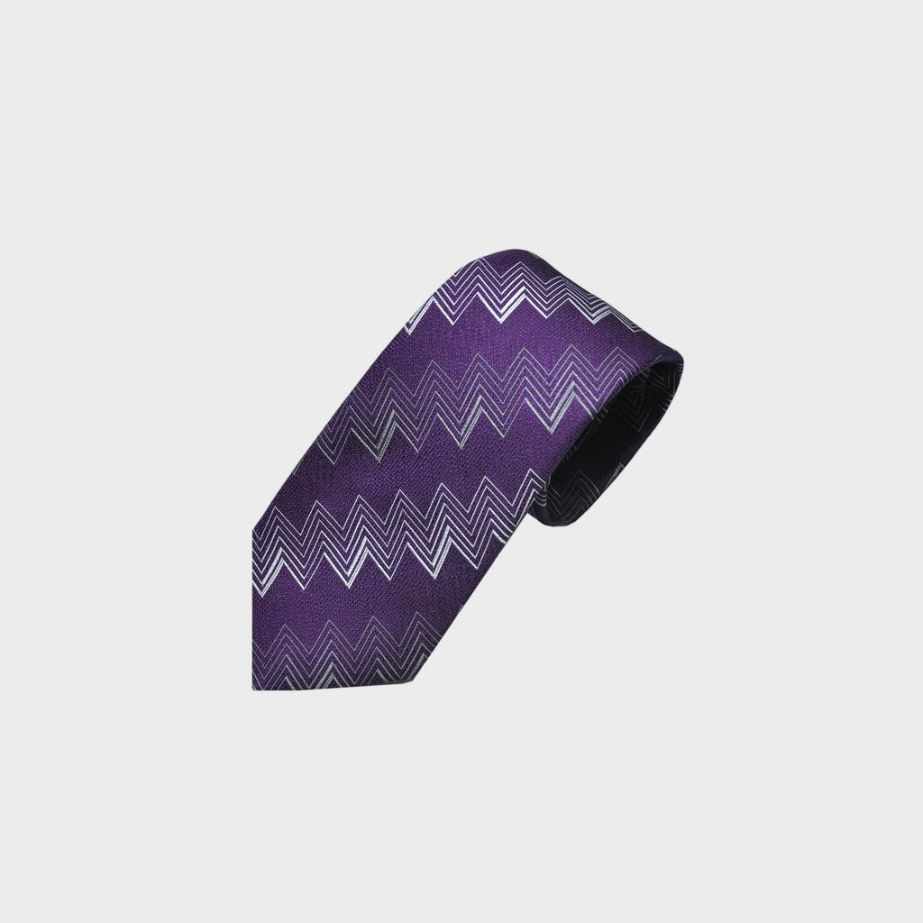 Repeat Zig Zags Woven Silk Tie in Purple & Silver