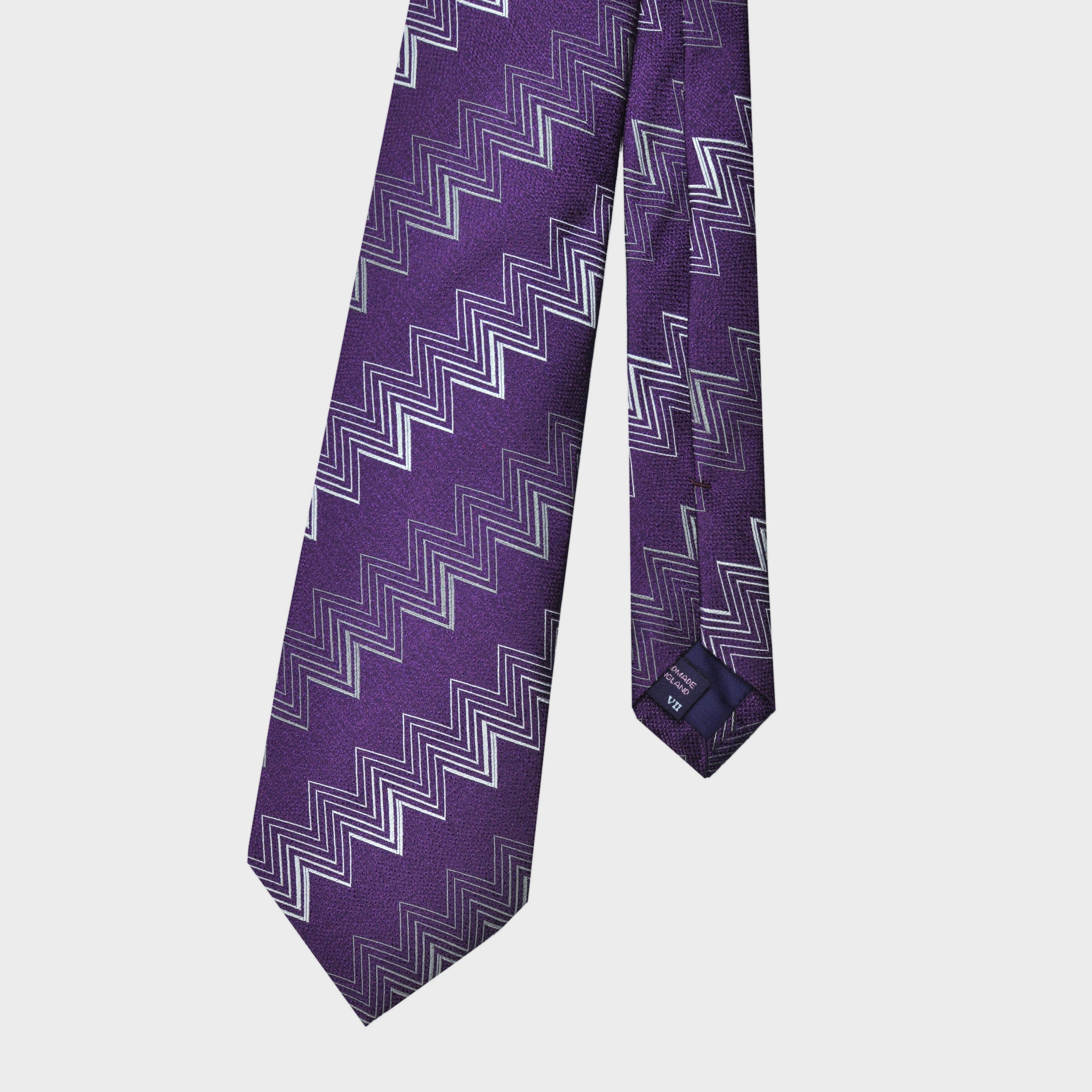 Repeat Zig Zags Woven Silk Tie in Purple & Silver