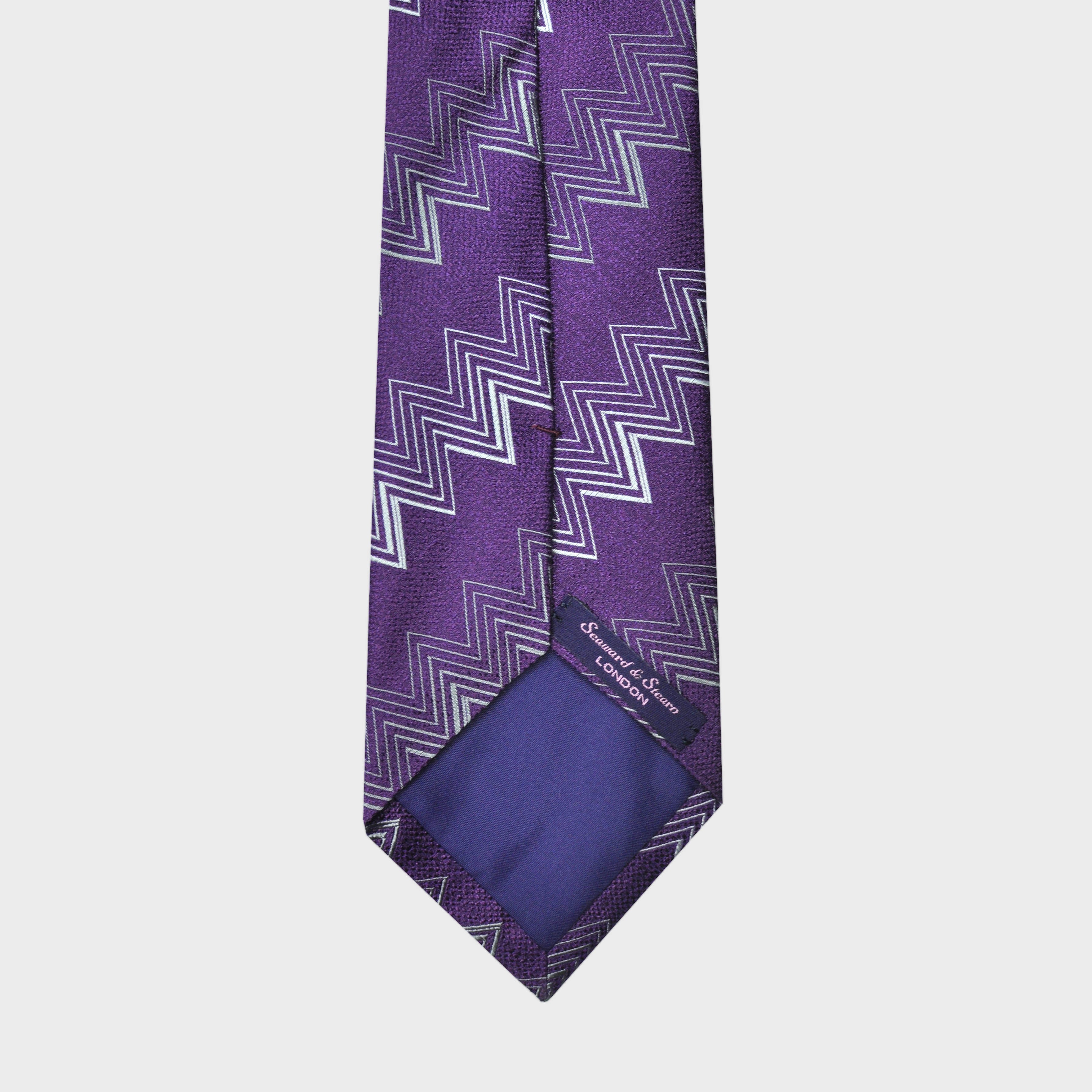 Repeat Zig Zags Woven Silk Tie in Purple & Silver