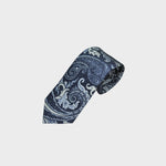 Paisley Silk & Linen Tie in Navy Blue