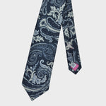 Paisley Silk & Linen Tie in Navy Blue