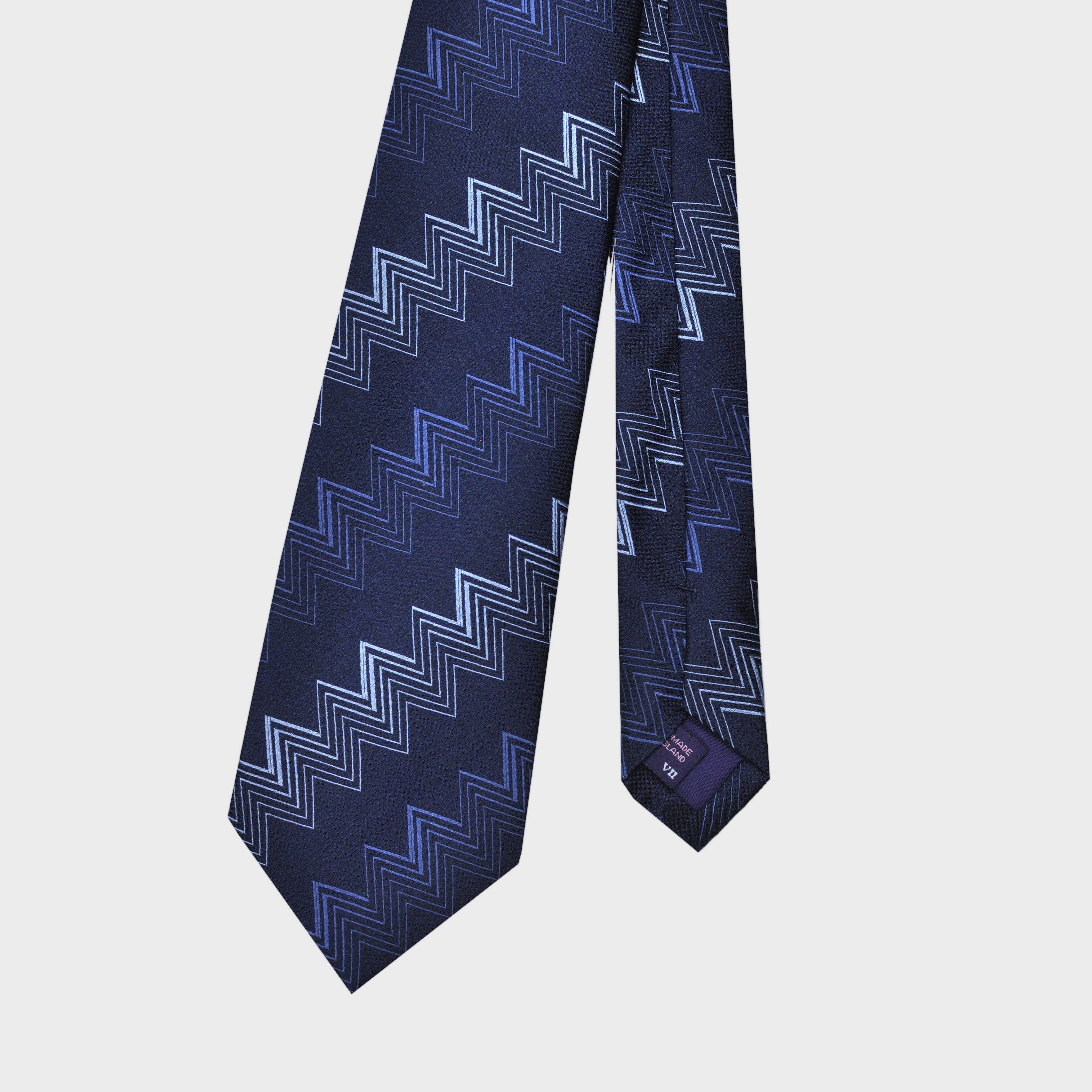Repeat Zig Zags Woven Silk Tie in Navy & Blue & Silver