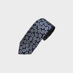 Little Repeat Geometric Squares Woven Silk Tie in Navy & Silver