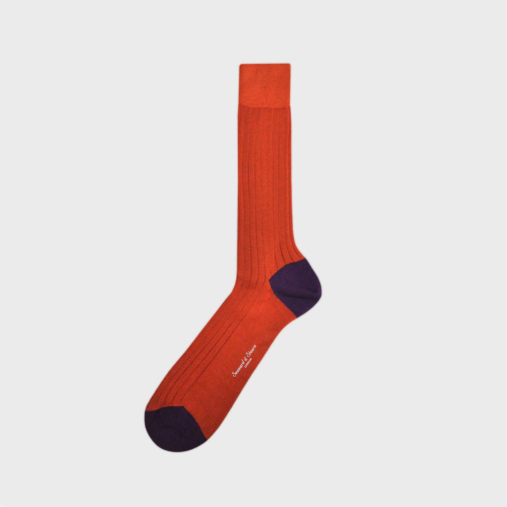 Ribbed Fine Cotton Socks in Orange Red