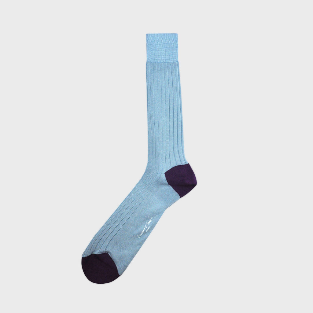 Ribbed Fine Cotton Socks in Sky Blue