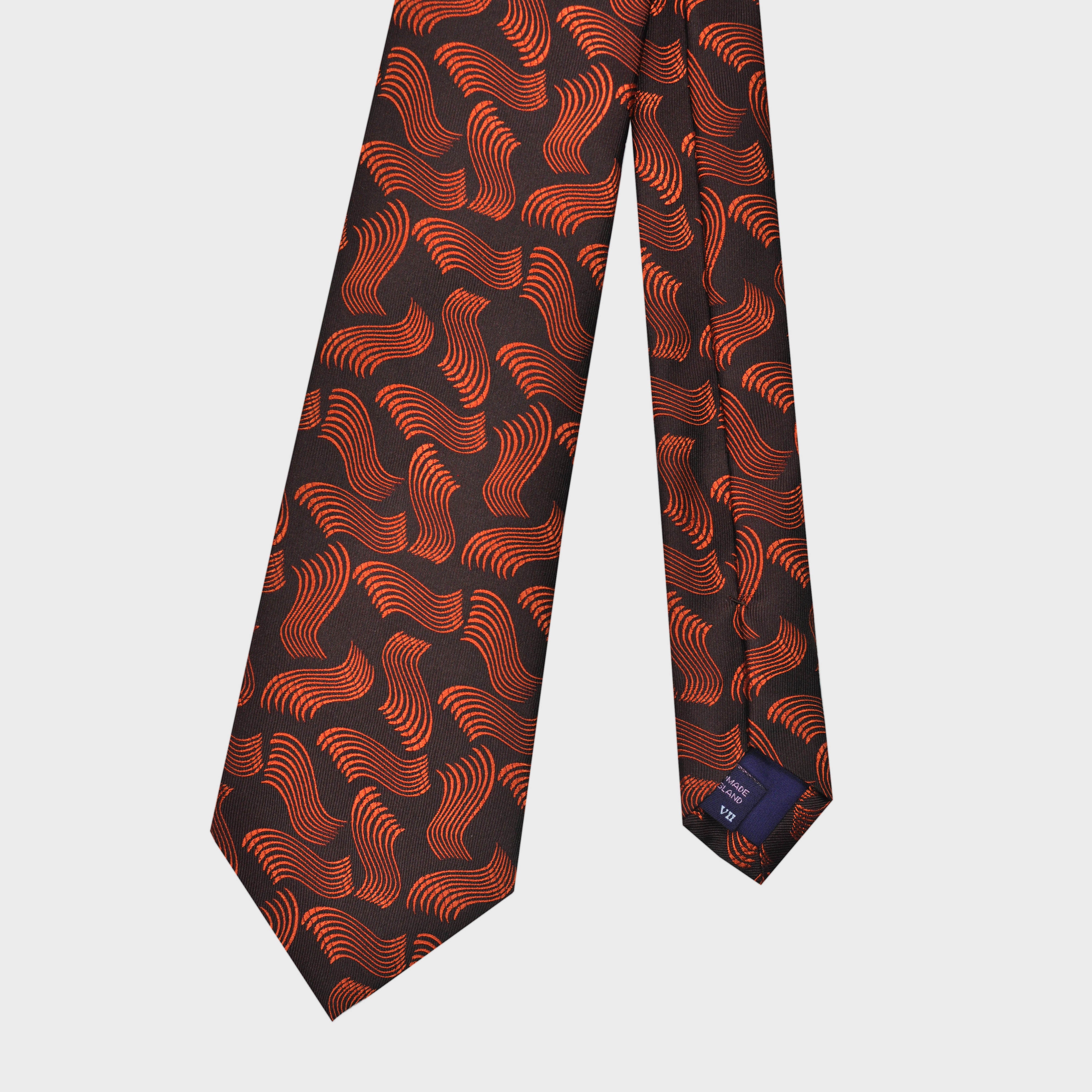 Wavy Geometric Leaves Woven Silk Tie in Rusty Orange