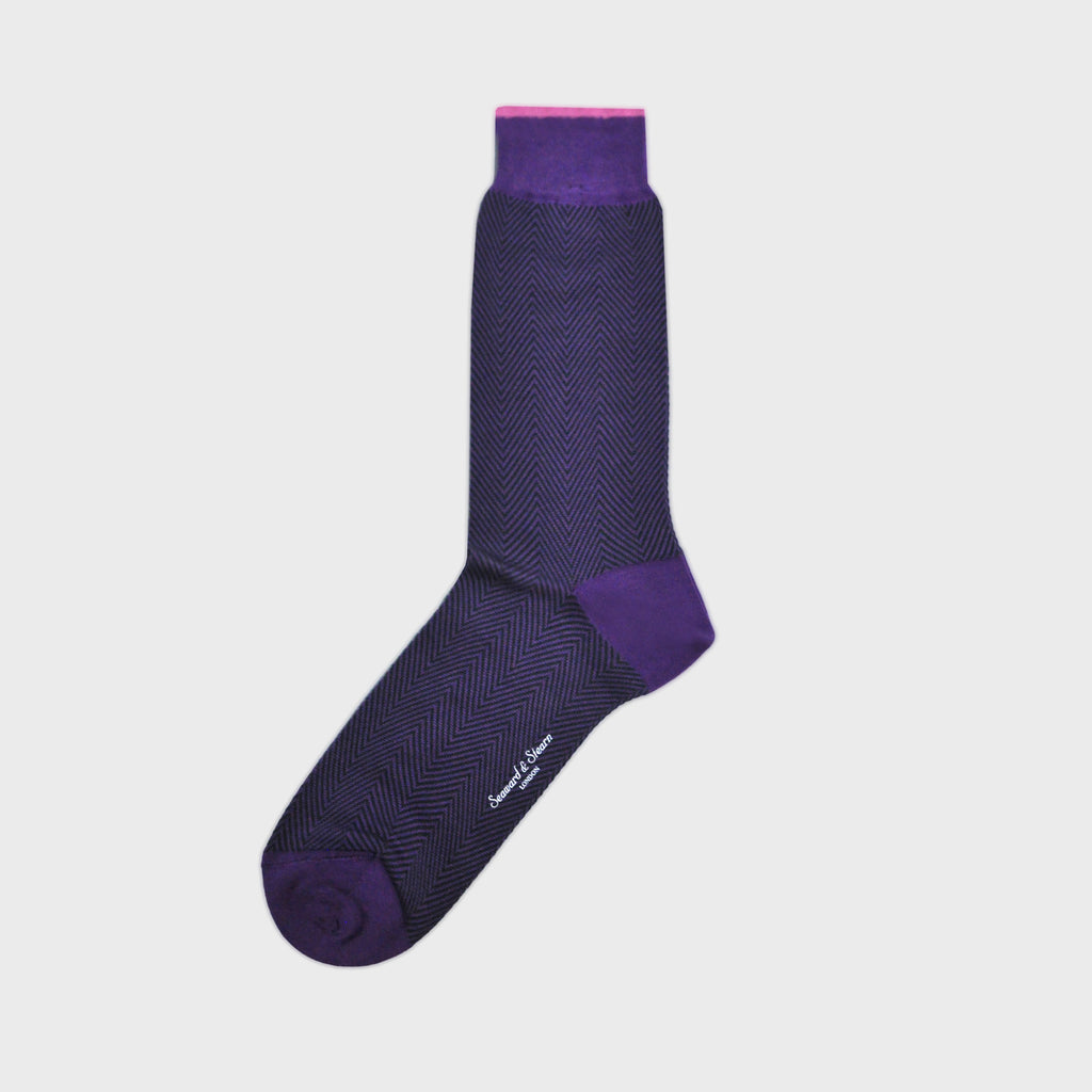 Herring Bone Fine Cotton Socks in Purple