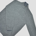 Merino Wool Quarter Zip Jumper in Light Grey with Light Blue Trim