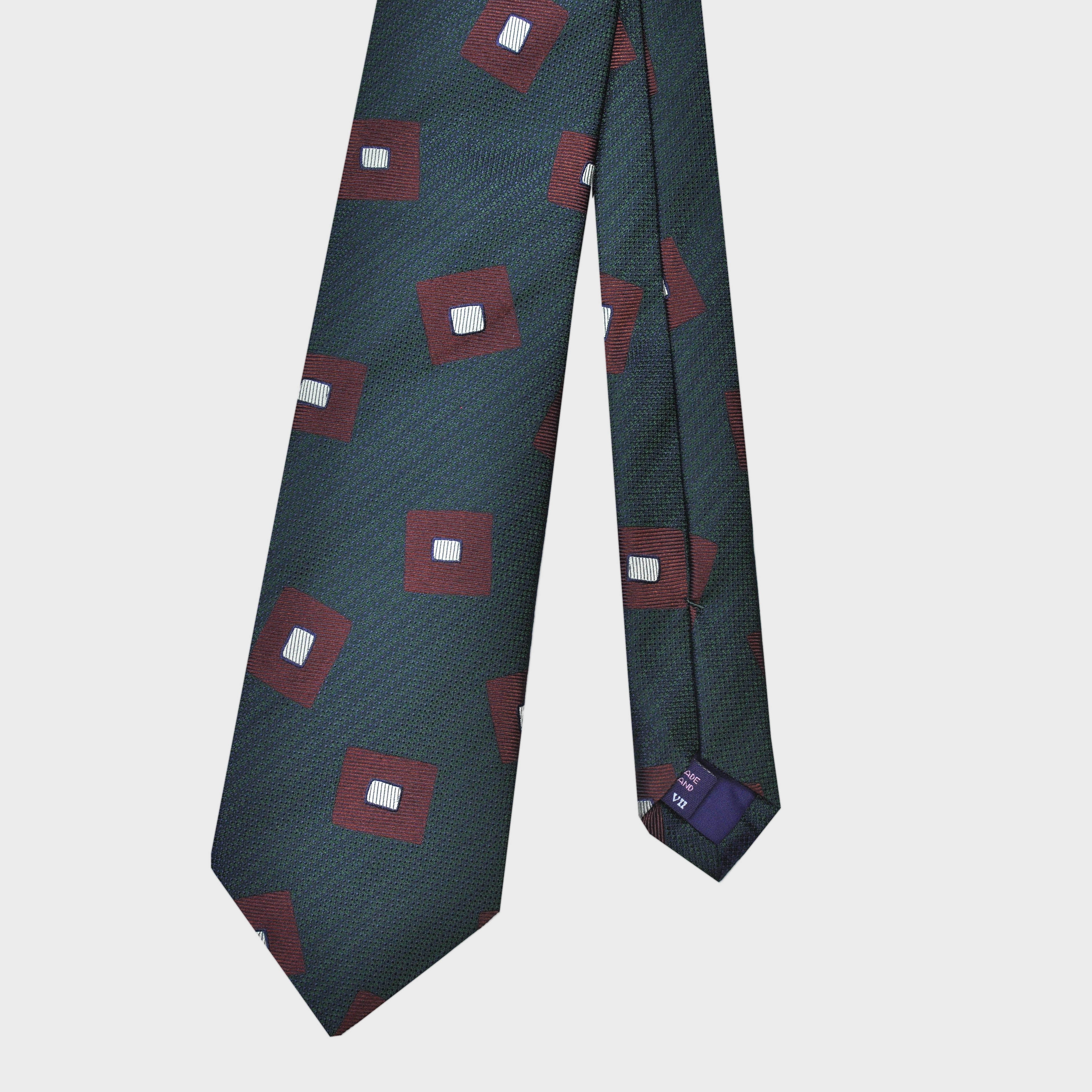 Falling Geometric Squares Woven Silk Tie in Petrol Green & Rusty Brown