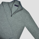 Merino Wool Quarter Zip Jumper in Light Grey with Light Blue Trim