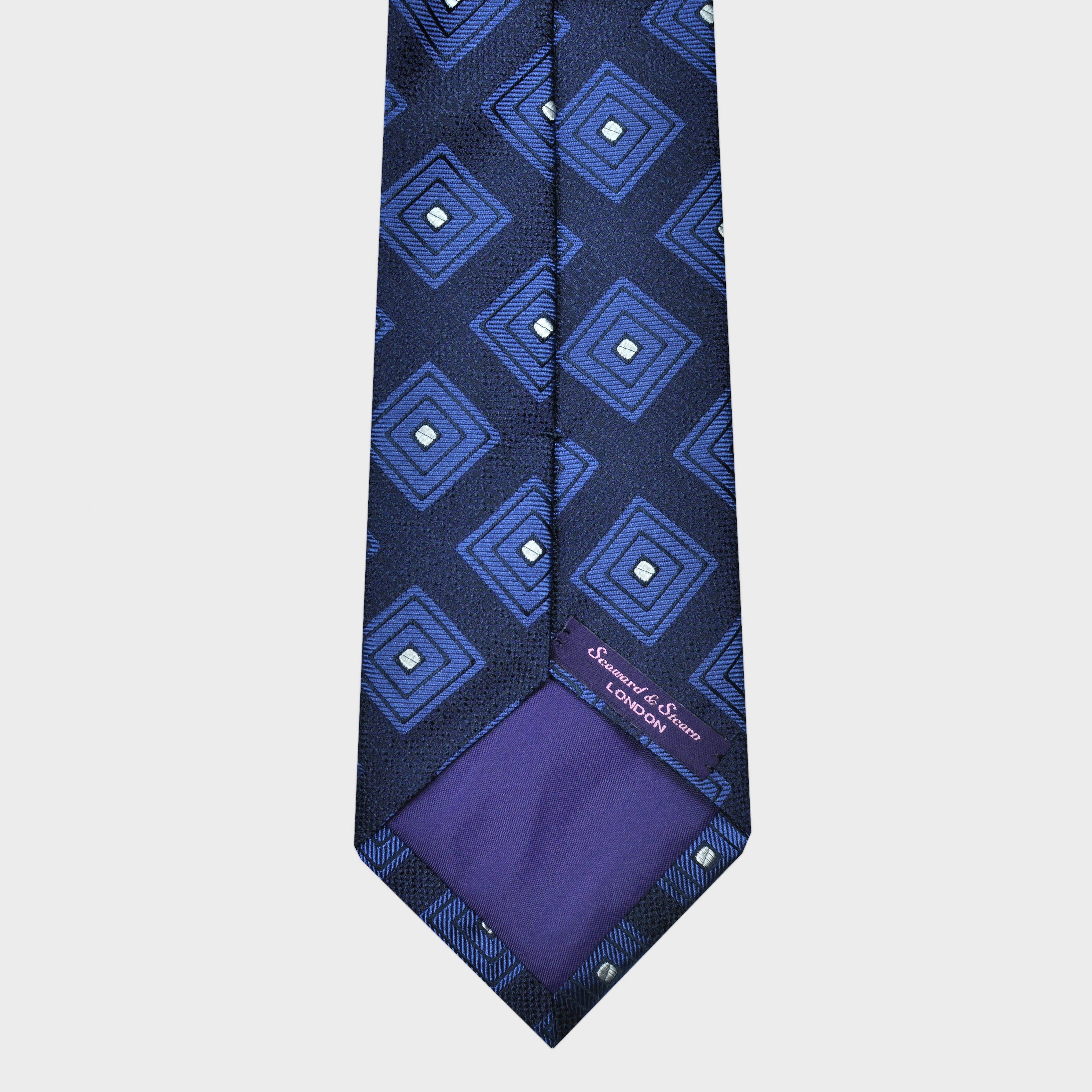 Neat Diamonds Woven Silk Tie in Navy & Blue