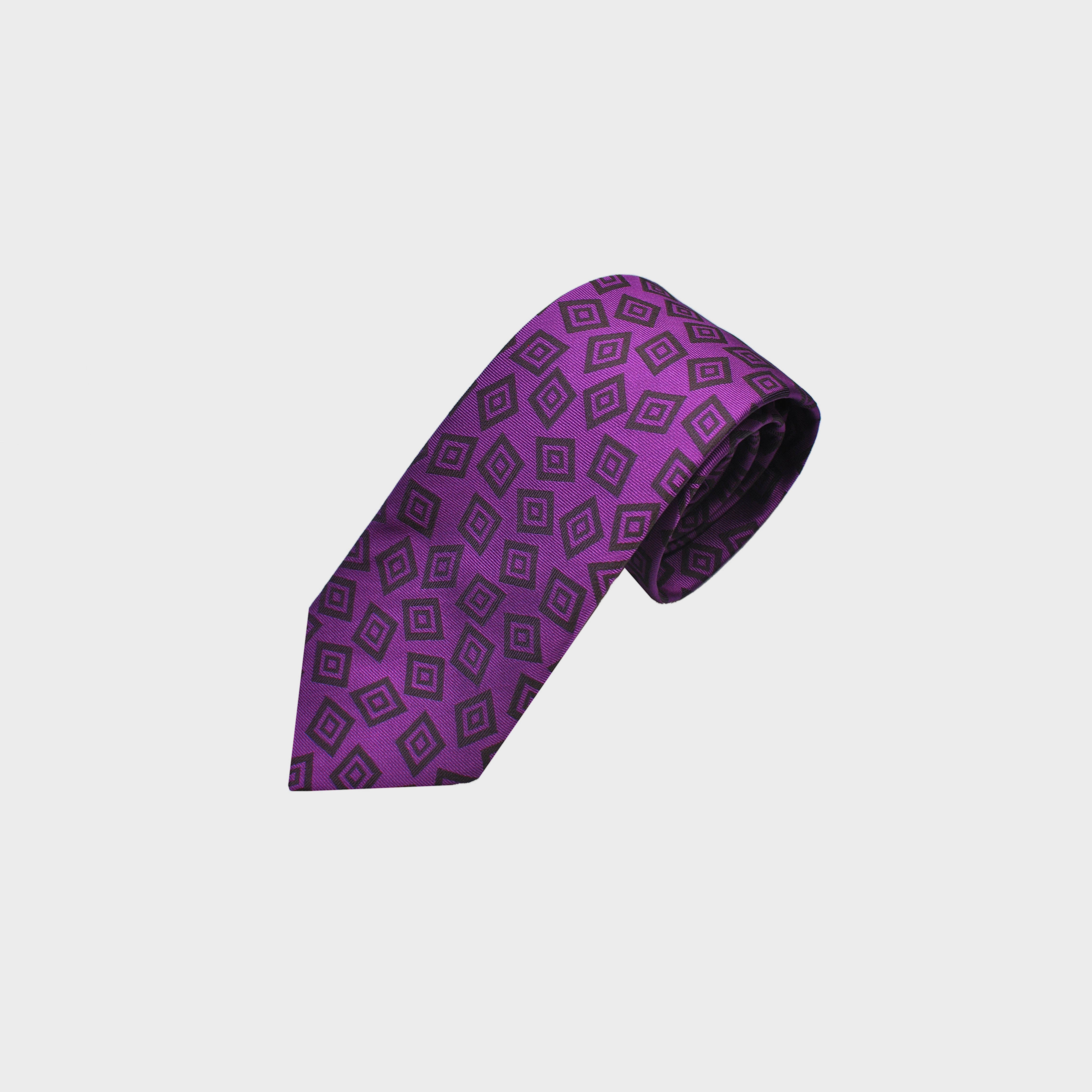Little Repeat Geometric Squares Woven Silk Tie in Pink & Purple