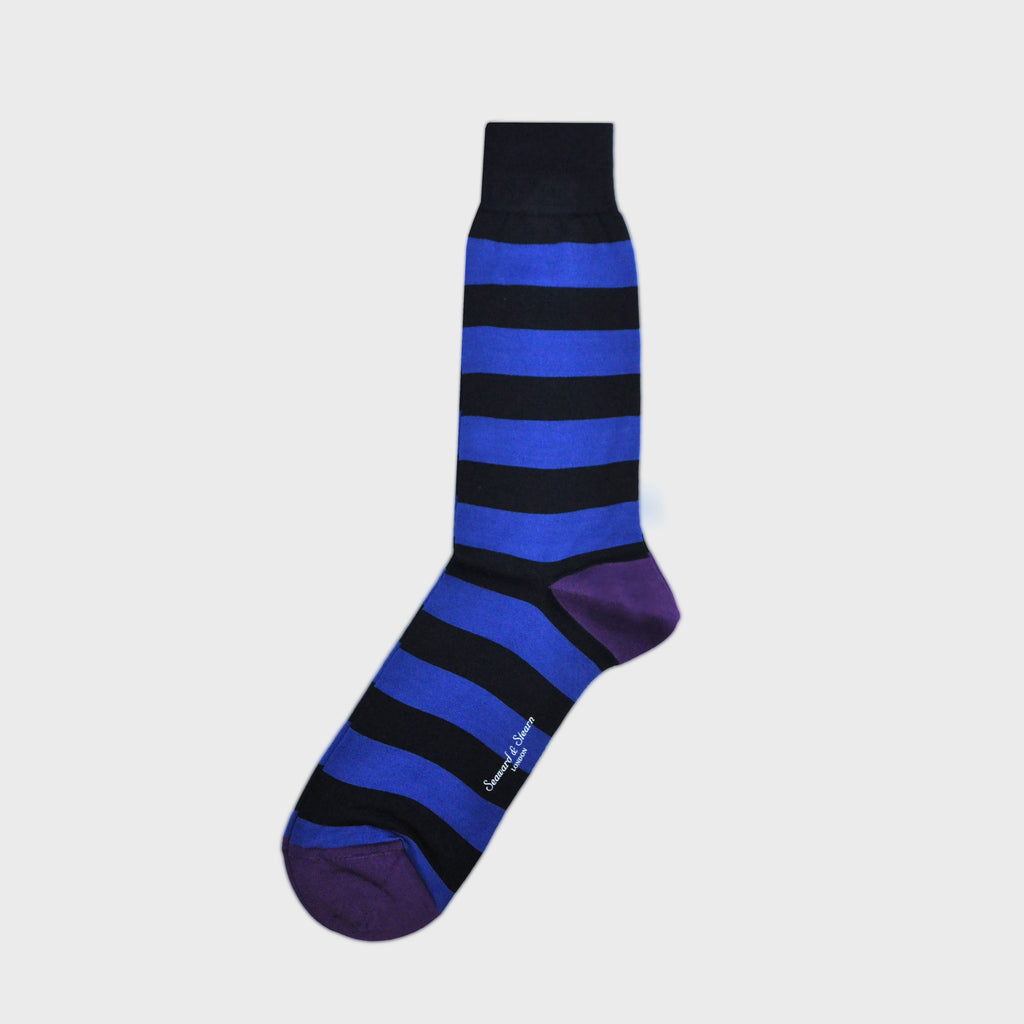 Bands of Stripes Fine Cotton Socks in Royal Blue & Midnight Blue