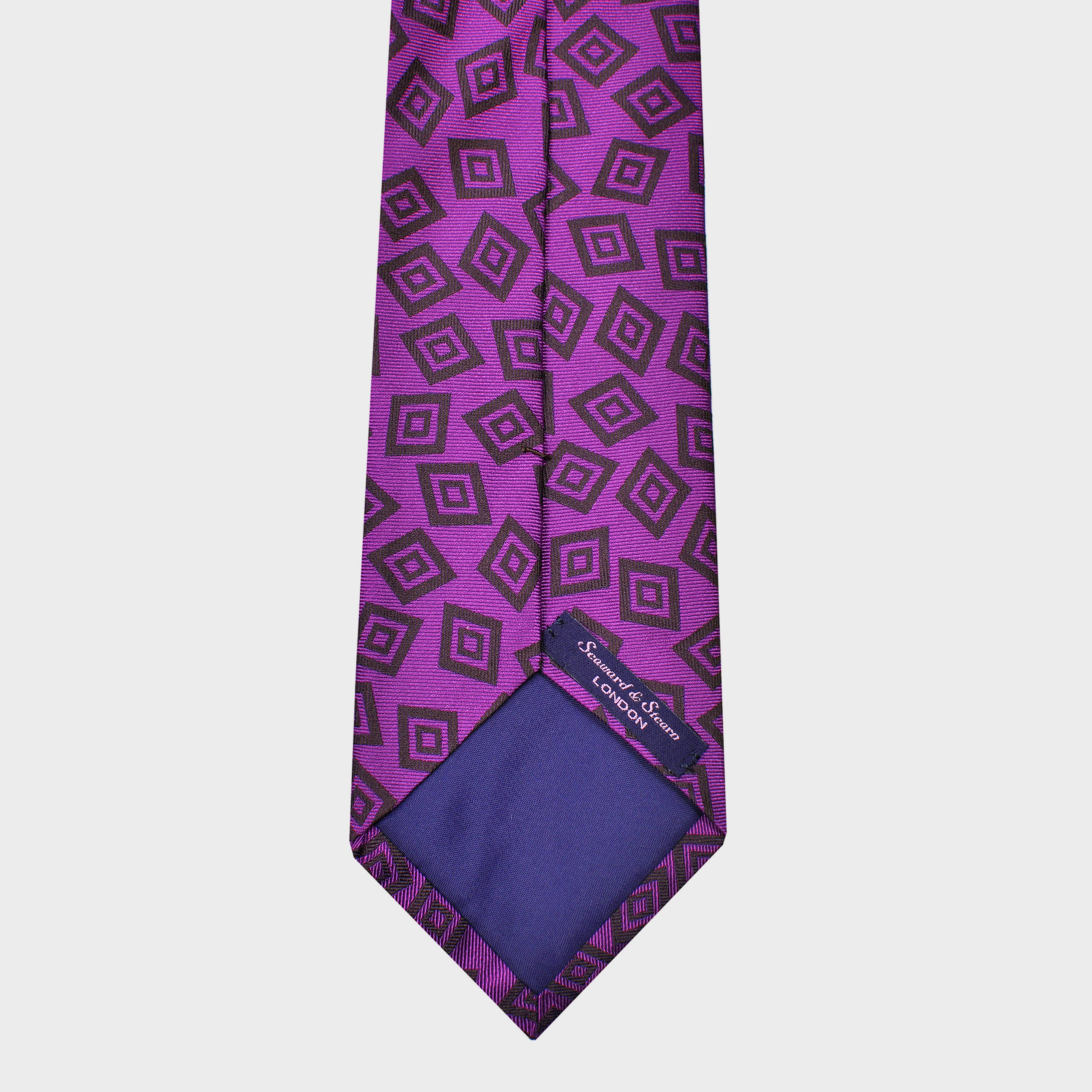 Little Repeat Geometric Squares Woven Silk Tie in Pink & Purple