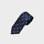 Woven Geometric Squares on a Natte Silk Tie in Navy & White