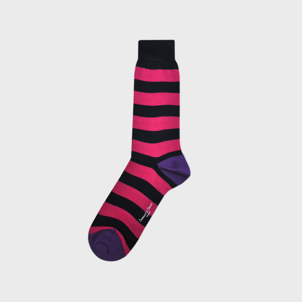 Bands of Stripes Fine Cotton Socks in Pink & Brown