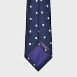 Woven Geometric Squares on a Natte Silk Tie in Navy & White