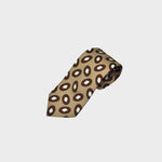 Falling Oval Shapes Silk & Linen Tie in Brown, Beige & White