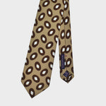 Falling Oval Shapes Silk & Linen Tie in Brown, Beige & White