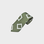 Wonky Squares Silk & Linen Tie in Olive & White