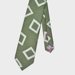 Wonky Squares Silk & Linen Tie in Olive & White