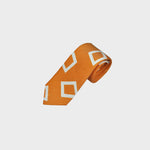 Wonky Squares Silk & Linen Tie in Orange & White