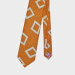 Wonky Squares Silk & Linen Tie in Orange & White