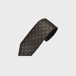 Little Repeat Orange Woven Florets on a Reppe Silk Tie in Bottle Green