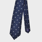 Little Repeat White Woven Squares on a Navy Tussah Silk Tie