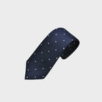 White Dots on Natte Weave Silk Tie in Navy